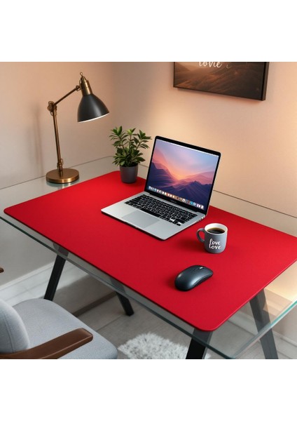 Mouse Pad Büyük Ölçü - Desk Mat Geniş Ebad - Masa Matı – 130 cm × 200 cm – Crimson Kırmızı Siyah XL Mouse Pad – PU Deri - Gamer Kaymaz Taban - Ofis Masa Aksesuar