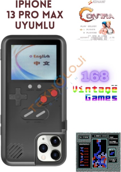 Iphone 13 Pro Max Kılıf Vintage Oyun Retro Atari Kılıf 168 Oyun Gameboy Telefon Koruyucu