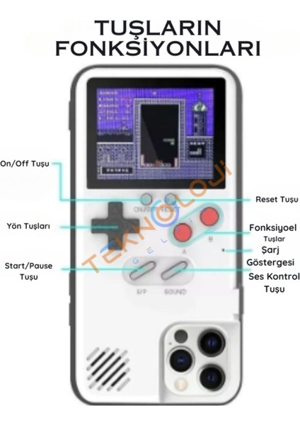 Iphone 12 / 12 Pro Kılıf Vintage Oyun Retro Atari Kılıf 168 Oyun Gameboy Telefon Koruyucu