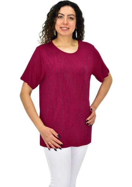 Kadın Viskon Taşlı Kısa Kol Bluz BGL-ST04679 modelleri