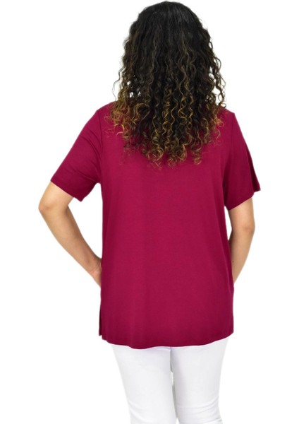 Kadın Viskon Taşlı Kısa Kol Bluz BGL-ST04679 fırsatları