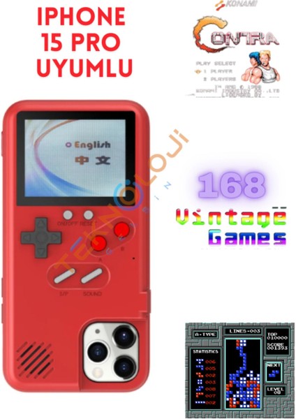 Iphone 15 Pro Kılıf Vintage Oyun Retro Atari Kılıf 168 Oyun Gameboy Telefon Koruyucu