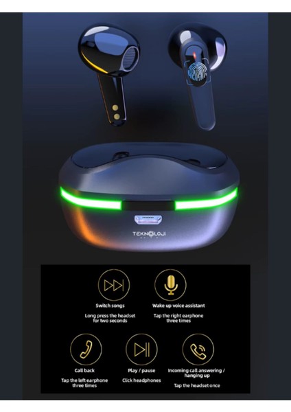 Pro 60 Bluetooth Kulaklık Kablosuz Kulakiçi Siyah Stereo Hd Ses Rgb Işıklı Ios Android Uyumlu V5.3 modelleri