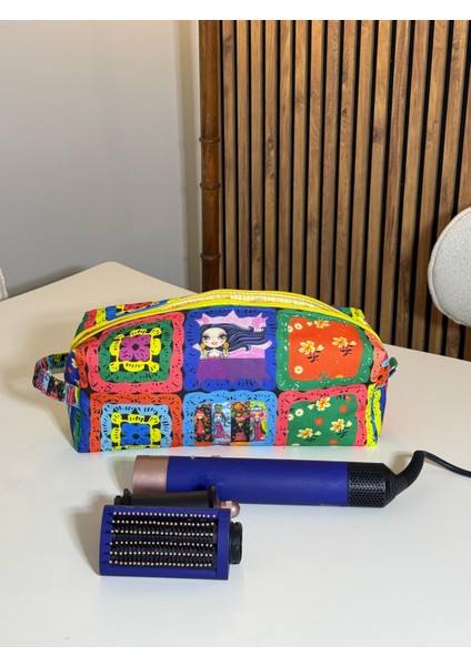 Motif Desenli Leke Tutmaz Saç Şekillendirici Çantası, Airstrait ve Tüm Saç Şekillendiricilerine Uyumlu çanta, Xl Boy Seyahat Çantası, Büyük Makyaj Çantası,Organizer modelleri