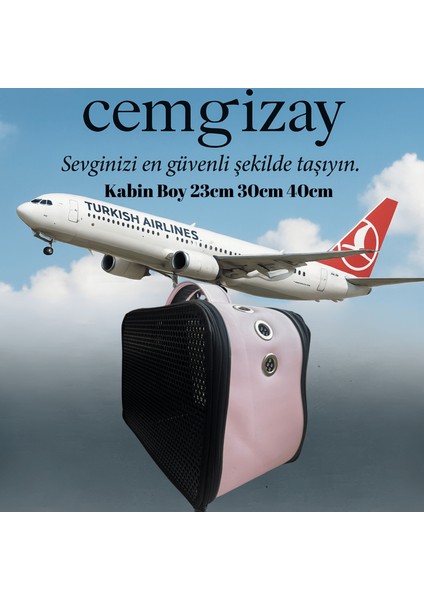 Cemgizay Kabin Boy Kedi ve Köpek Taşıma Çantası | Uçak Onaylı | 40X30X23CM | Hava Delikli