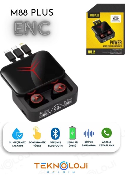 Bluetooth Kulaklık Enc ve Powerbank Özellikli Göstergeli Hd Ses Kaliteli Kablosuz Kulaklık
