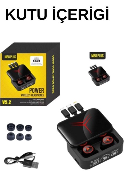 Bluetooth Kulaklık Enc ve Powerbank Özellikli Göstergeli Hd Ses Kaliteli Kablosuz Kulaklık