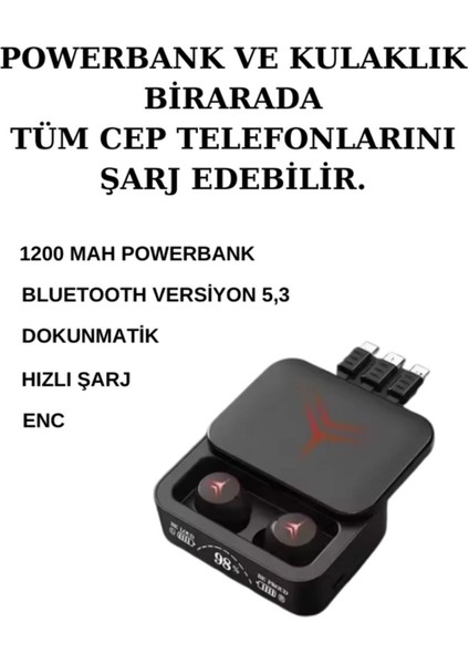 Bluetooth Kulaklık Enc ve Powerbank Özellikli Göstergeli Hd Ses Kaliteli Kablosuz Kulaklık