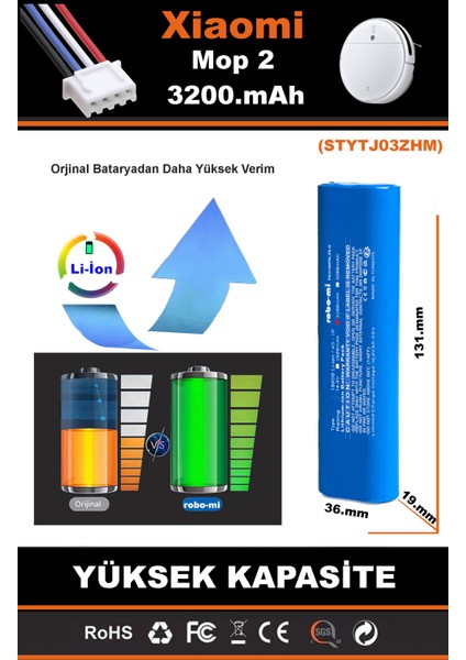 Xiaomi Mi Vacuum Mop2 STYTJ03ZHM 3200mAh Robot Süpürge Bataryası - Sertifikalı Güvenlik