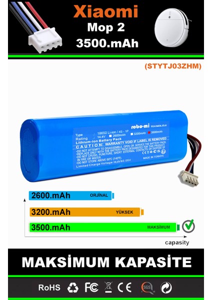 Xiaomi Mi Vacuum Mop 2 STYTJ03ZHM 3500mAh Robot Süpürge Bataryası - Yüksek Yoğunluklu Li-ion Hücre fiyatları