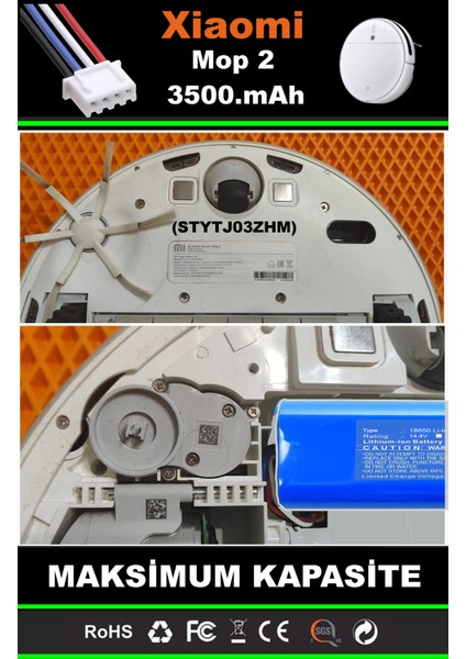 Xiaomi Mi Vacuum Mop 2 STYTJ03ZHM 3500mAh Robot Süpürge Bataryası - Yüksek Yoğunluklu Li-ion Hücre