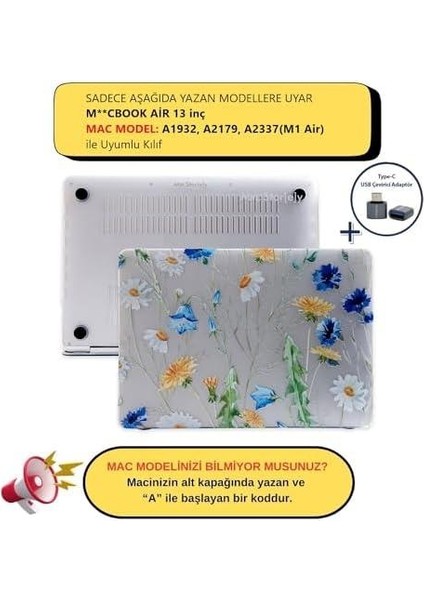 Macbook Air 13INÇ M1 Kılıf FLOWER01NL (Touchıd'li M1 Air) A2337 A2179 A1932 ile Uyumlu Sarı