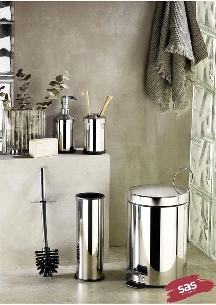 4 Lü Set Pedallı Çöp Kovası Wc Klozet Fırça Sabunluk Diş Fırçalık Seti