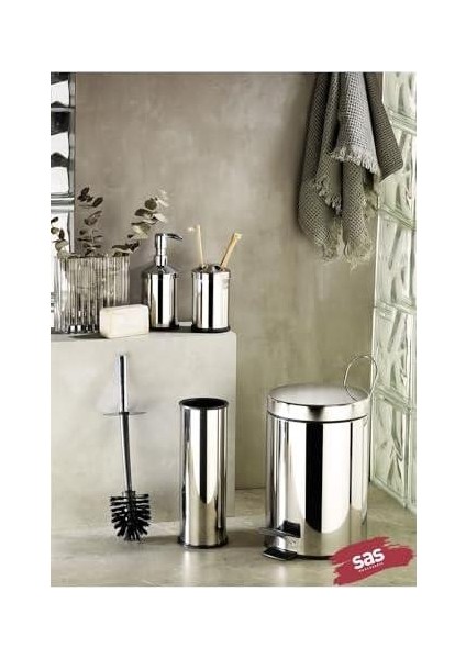 4 Lü Set Pedallı Çöp Kovası Wc Klozet Fırça Sabunluk Diş Fırçalık Seti
