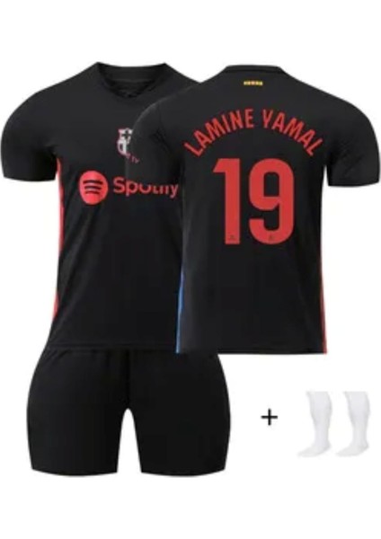 Barcelona Lamine Yamal Siyah Çocuk Tarftar Forma Takımı 4'lü Set Çorap+Bileklik Hediyeli fiyatları