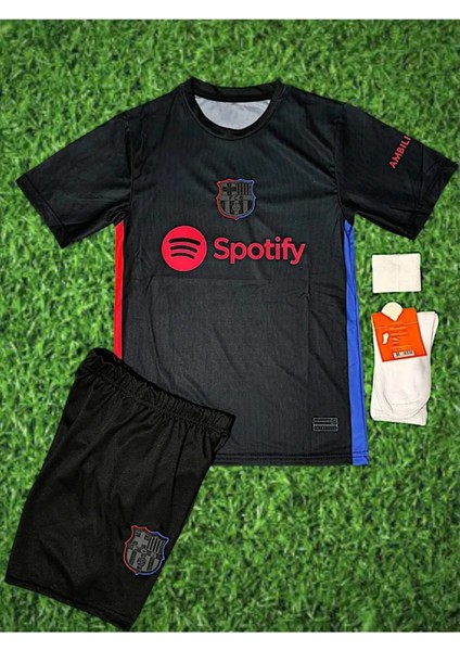 Barcelona Lamine Yamal Siyah Çocuk Tarftar Forma Takımı 4'lü Set Çorap+Bileklik Hediyeli indirimleri