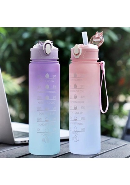 Motivasyonel Su Matarası Suluk 900 ml ve Pipetli Su Matarası ( Mavi - Turuncu) modelleri