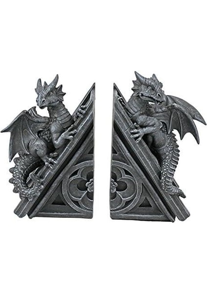 Toscano Gotik Kale Ejderhası Şeklinde Kitap Desteği, Ölçüler: 12,5 x 4 x 20,5 cm