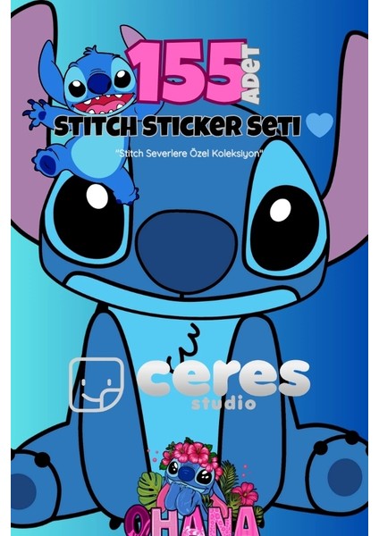 Stitch Temalı 155 Parça Sticker Seti - Kawaii Karakter Etiketleri Defter Laptop Telefon Için