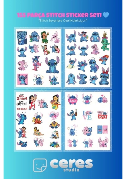 Stitch Temalı 155 Parça Sticker Seti - Kawaii Karakter Etiketleri Defter Laptop Telefon Için fiyatları