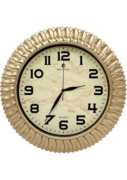 BL-1074 Serisi Klasik Kadran Yaprak Desenli Sessiz Akar 30 cm Duvar Saati Gold