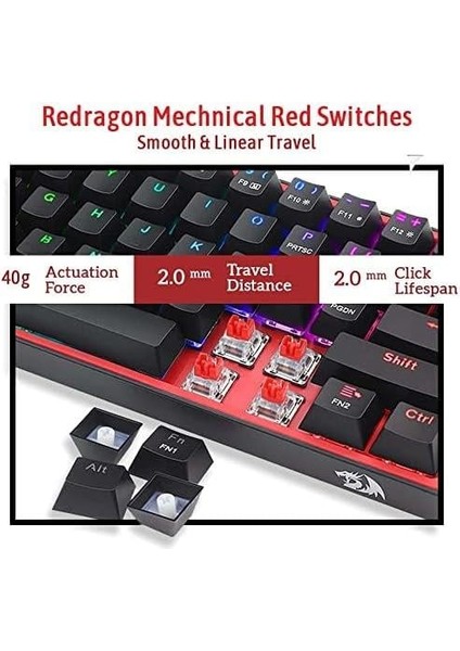 K617-RGB 16,8 Milyon Rgb Aydınlatma, Red Switch Fizz%60 Q Türkçe Kablolu Mekanik Oyuncu Klavyesi Siyah
