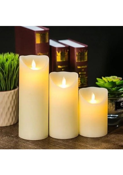 Dekoratif Alevsiz LED Işıklı Pilli Mum Masaüstü Şık ve Güvenli Ister Gece Lambası Ister Dekor Olarak Kullanın Çocuk Yatak Oturma Odası Salon Için 7-9-11 cm (3 Farklı Boy)