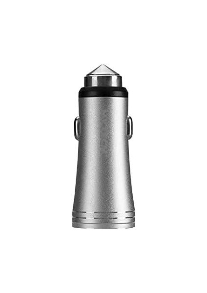 HY-X62 3.4A Hızlı Şarj Micro USB Kablolu 2 USB Metal Araç Şarj Cihazı, Gümüş