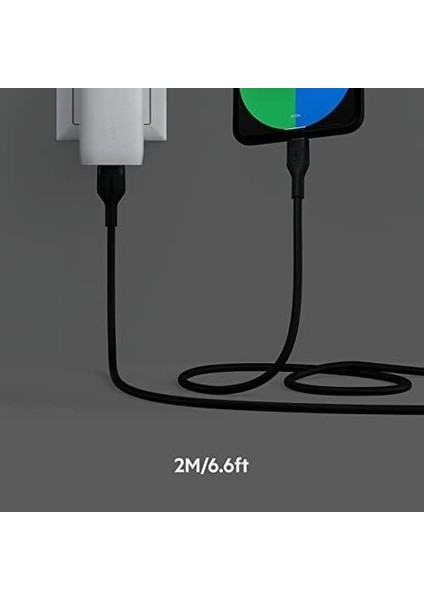 Boostcharge Flex Silikon USB Tip C - A Kablosu (2m/6,6ft), USB Usb-If Sertifikalı Usb-C Şarj Kablosu - Siyah