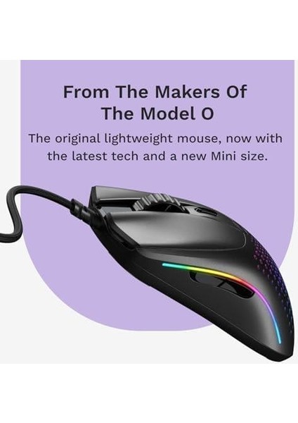 Model O 2 Mini Kablolu Siyah Oyuncu Faresi: Hafif 49 Gram, 26K Optik Sensör, 80 Milyon Tıklama, 6 Programlanabilir Düğme, Küçük Ellere Uygun Fare, Fps, Mmo, Moba, Battle Royal Faresi