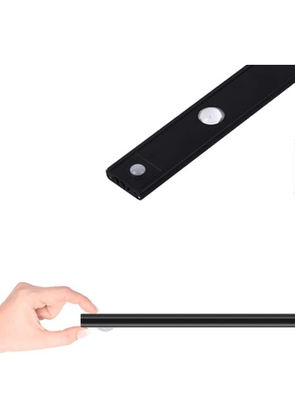 Geldi Sensörlü Şarjlı 3 Farklı Işık Renkli Dimmerli 40CM Siyah Cata Bella Ultra Slim Kabin LED