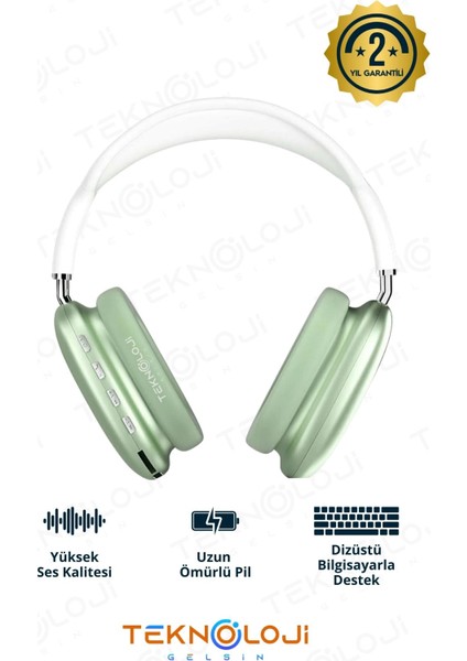 P9 Pro Bluetooth Kulaklık Kulak Üstü Stereo Extra Bass Ses Kalitesi Ios ve Android Uyumlu Aux/sd/fm