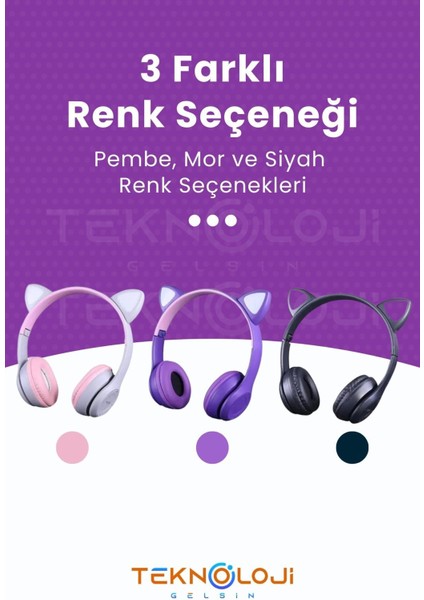 Kedi Kulaklık Kız Erkek Çocuk Kulaklığı Kulaküstü Işıklı Mikrofonlu Kablosuz Ingilizce Eğitim Klaklk