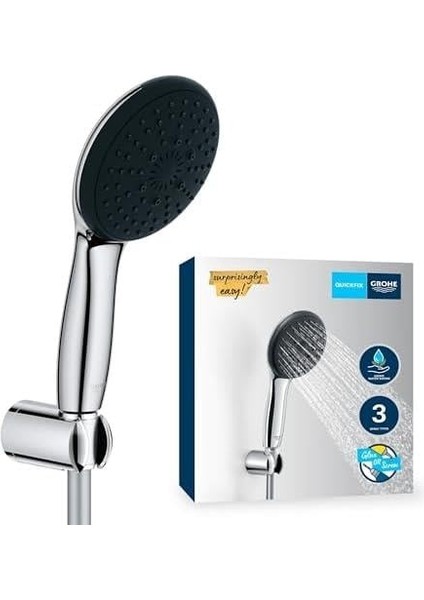 Vitalio Start 110 El Duşu Seti, 110MM Yuvarlak 3 Akışlı El Duşu, Duş Başlığı Tutucu, 1750MM Duş Hortumu, Duş Başlığı Seti, Krom, 26769001