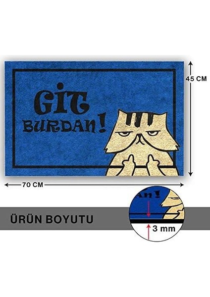 Tasarımlı Dekoratif Kapı Önü Paspas, Dış Mekan/ev Içi/banyo/mutfak/yatak Odası/giriş Paspasları (Git Buradan Mavi, 45X70)