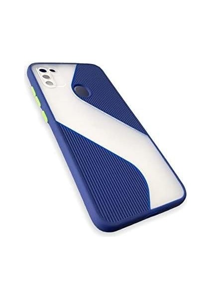 Samsung Galaxy A11 / M11 Uyumlu Kılıf Su Yolu Tasarımlı Yarı Transparan Şeffaf Kamera Lens Korumalı Uzun Ömürlü Kapak - Lacivert