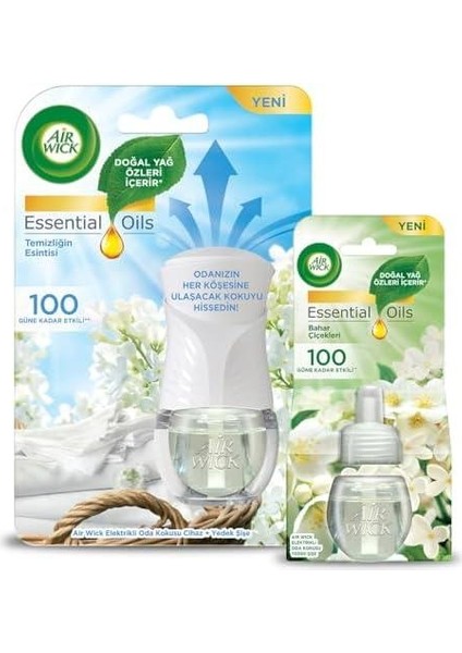 Wick Le Elektrikli Oda Kokusu Temizliğin Esintisi Kit (Cihaz + Yedek Şişe) + Bahar Çiçekleri Yedek Şişe