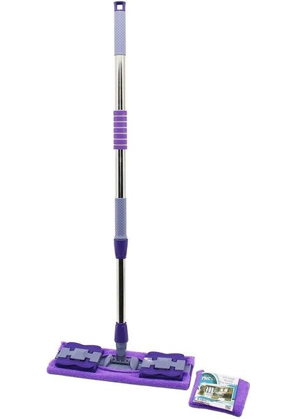 Mandallı Yüzey Temizlik Palet Mop M.fiber Paspas - Yedekli Duvar Silme Mop Metal Uzayan Sap70-107 cm- 360°
