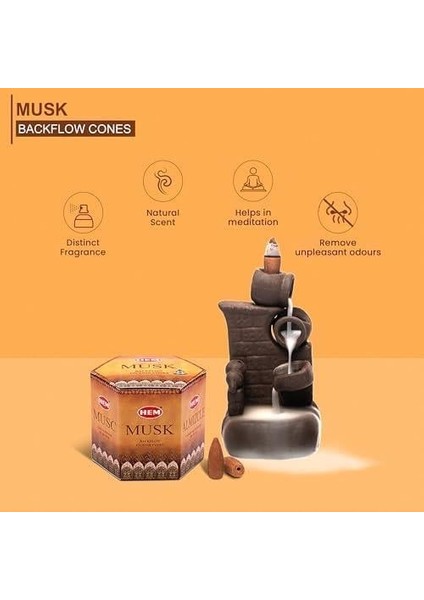 Tütsü Geri Akış Şelale Misk Kokulu 40 Konik Tütsü - Musk Backflow Incense Cones