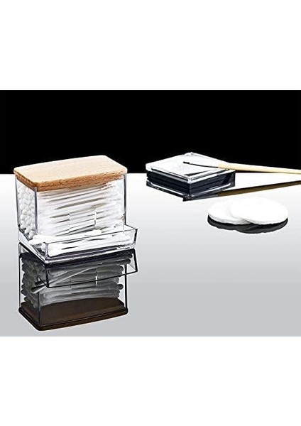 Ahşap Kapaklı 3'lü Organizer Set, Modern Pamukluk Düzenleyici Şık 3'lü Pamukluk Set - Şık ve Fonksiyonel Ahşap Kapaklı 3'lü Organizer Set - Mutfak ve Banyonuzu Düzenleyin!