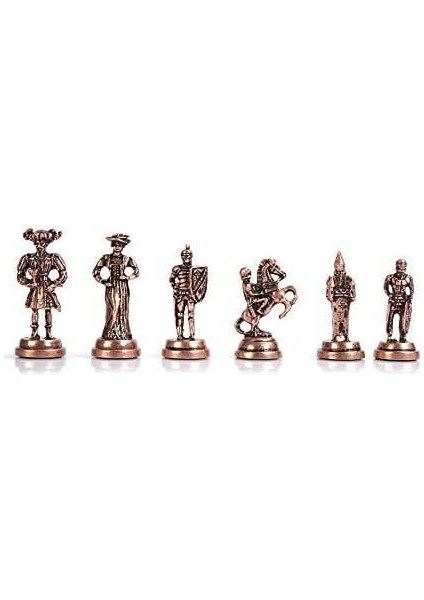 Orta Boy Metal Ispanyol Satranç Takımı Antik ve Rustik Desenli Sandıklı Mdf Tahtası (36X36X6 Cm.)