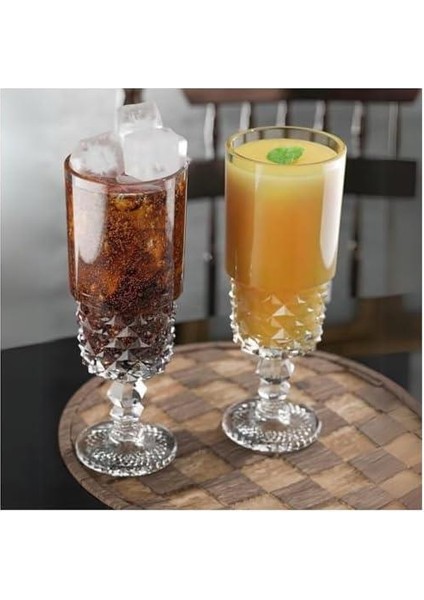 Kokteyl Cam Kadeh - 220 ml Içecek Bardakları Kristal Tasarımlı Bardak, Şerbet Meyve Suyu Meşrubat Içki Bardağı