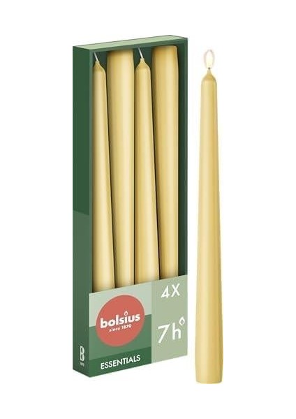 Bej Konik Mumlar 4 Paket - 24,5 cm - 7 Saat Yanan Damlamayan Mumlar - Akşam Yemeği, Parti, Düğün Dekoru Için Uzun Mum Seti