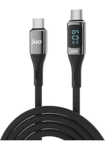60W Dijital LED Ekranlı Örgülü USB Type-C To Type-C Hızlı Şarj ve Data Kablosu 1 Metre