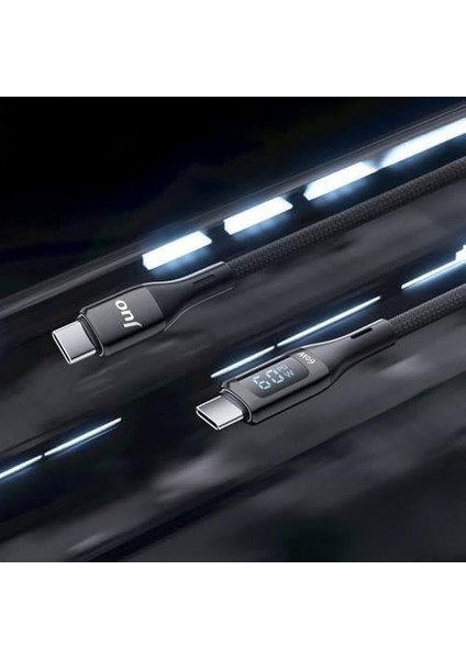 60W Dijital LED Ekranlı Örgülü USB Type-C To Type-C Hızlı Şarj ve Data Kablosu 1 Metre
