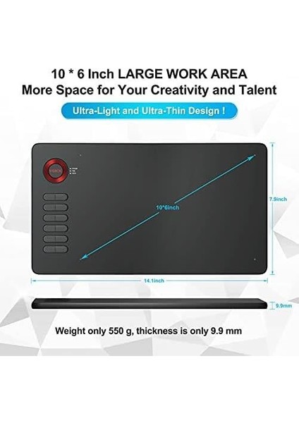 A15 8192 Levels Zoom Uyumlu 5080LPI Grafik Tablet+Kalem