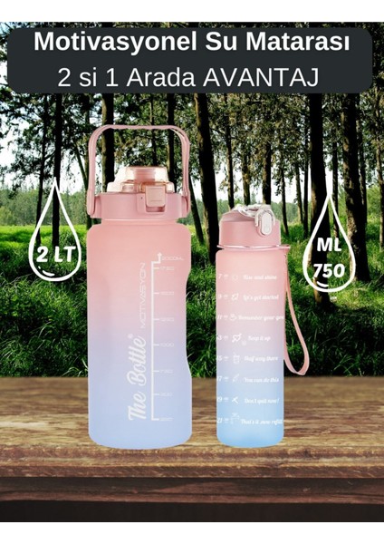 Motivasyonel 2li Pipetli Stickerlı Su Matarası Suluk 2lt 750ML Yavrulu Tritan Spor Salonu Su Şişesi modelleri