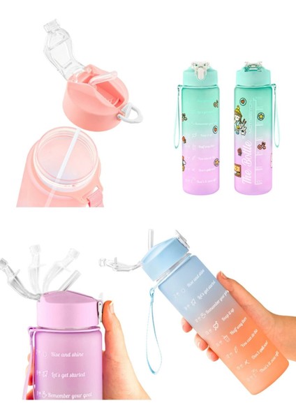 Motivasyonel 2li Pipetli Stickerlı Su Matarası Suluk 2lt 750ML Yavrulu Tritan Spor Salonu Su Şişesi indirimleri
