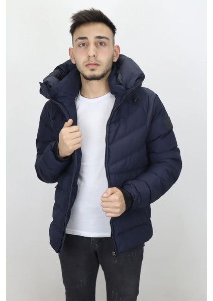 Fistan Store Erkek Kapüşonlu Spor Kesim Rahat Kalıp Kolları Lastikli Kışlık Mont