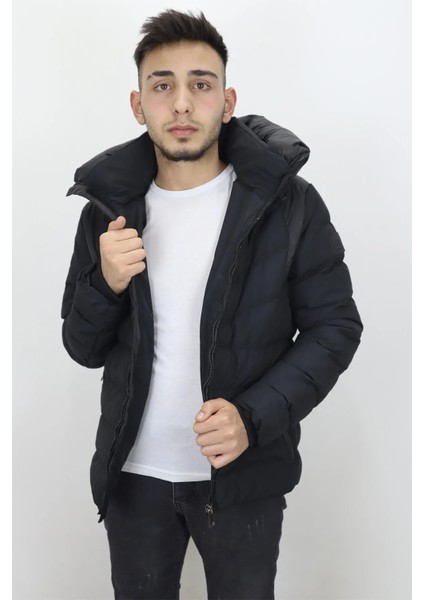 Fistan Store Erkek Kapüşonlu Spor Kesim Rahat Kalıp Kolları Lastikli Kışlık Mont